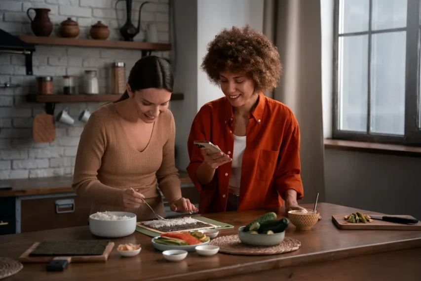 5 Ferramentas de IA Que Vão Revolucionar Seu Dia a Dia (e Você Nem Percebeu!) 2 mulheres aprendendo na cozinha